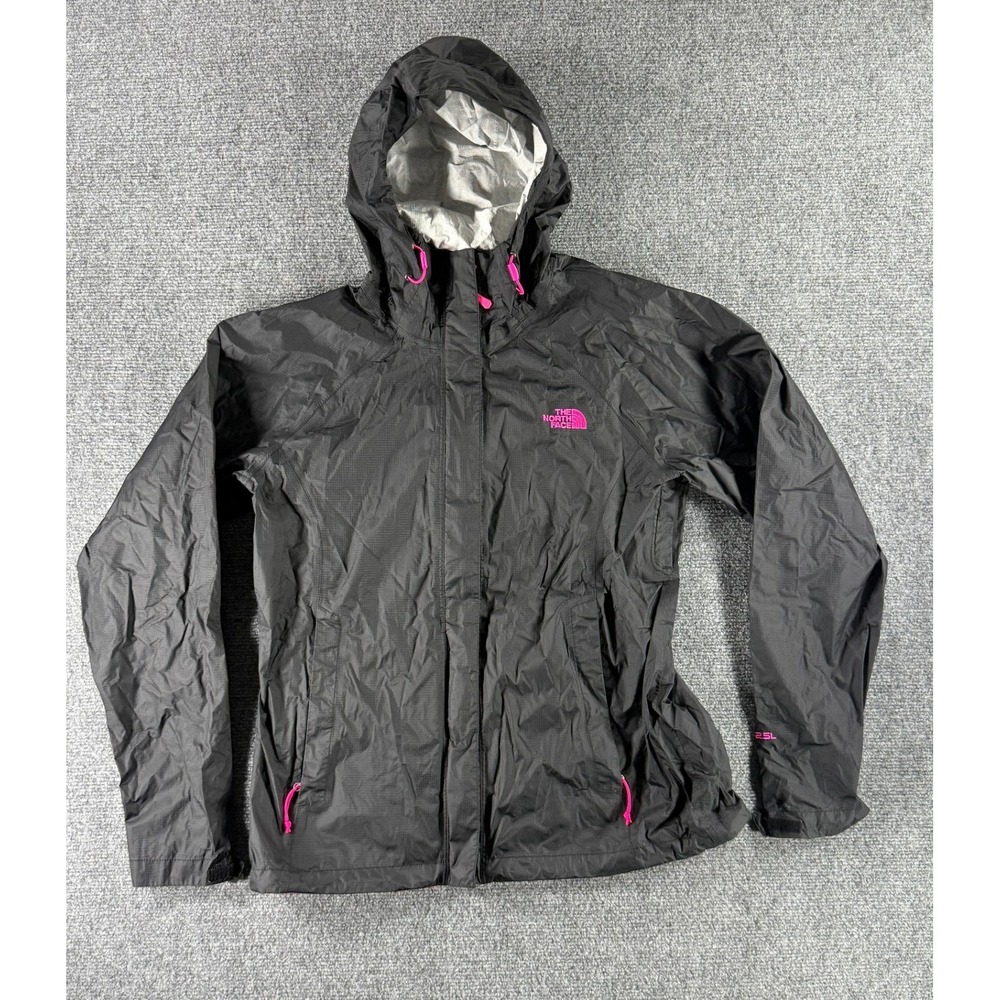 The North Face HyVent 2.5L Rain Jacket Womens Gray Pink Hooded Shell Coat